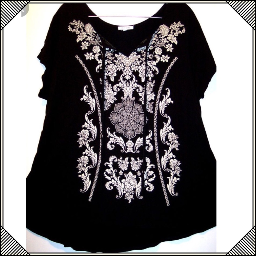 Ava James Boho Top Black and Tan L